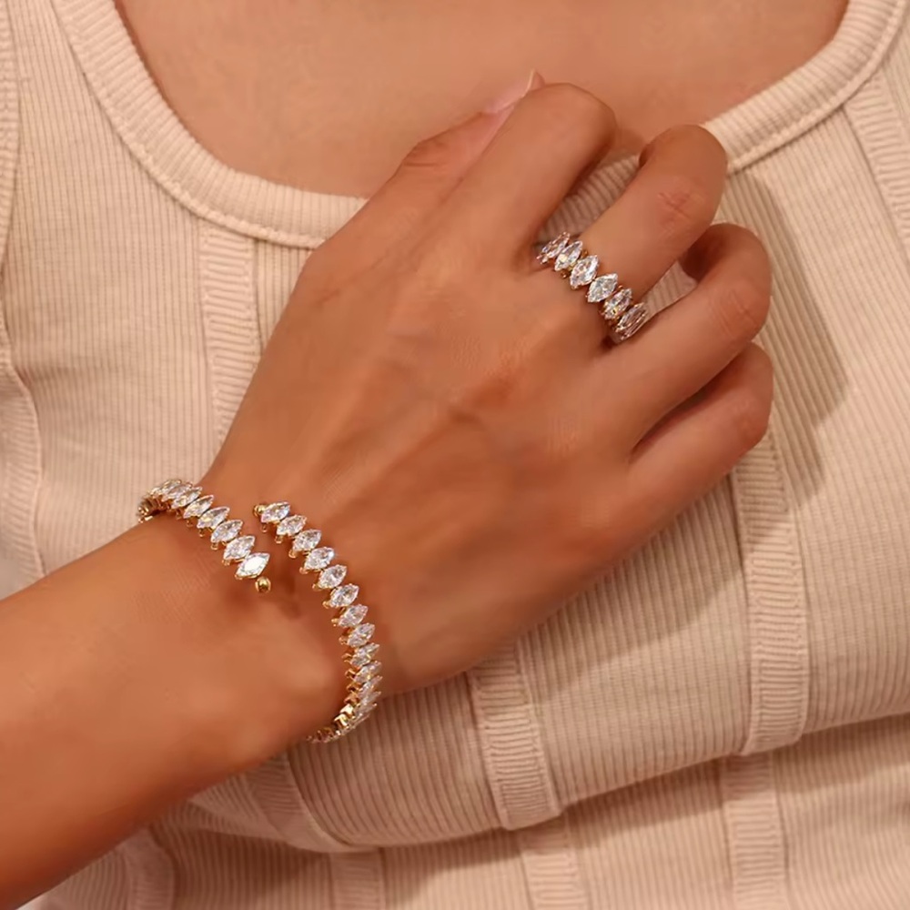 NEW 18K GOLD PLATED LUX SET “ZIRÉA DUO” – BRACELET + ADJUSTABLE RING